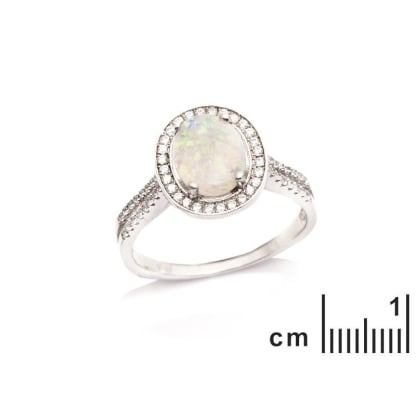 Inel cu opal oval și oxid de zirconiu, din argint 925 placat cu rodiu