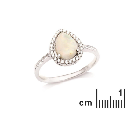 Bague avec opale goutte et oxyde de zirconium, en argent rhodié 925