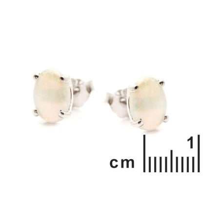 Cercei tip tip cu opal alb natural oval, din argint 925 rodiu