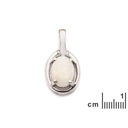 Hanger met ovale witte opaal, in 925 gerhodineerd zilver, hoogte 1 cm