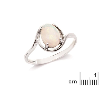 Ring met natuurlijke ovale Australische witte opaal, in gerhodineerd zilver 925