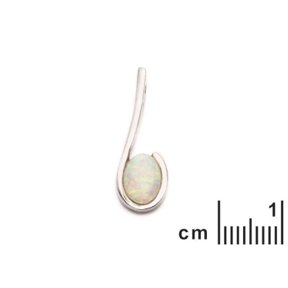 Hanger met ovale witte opaal, in 925 gerhodineerd zilver, hoogte 2 cm