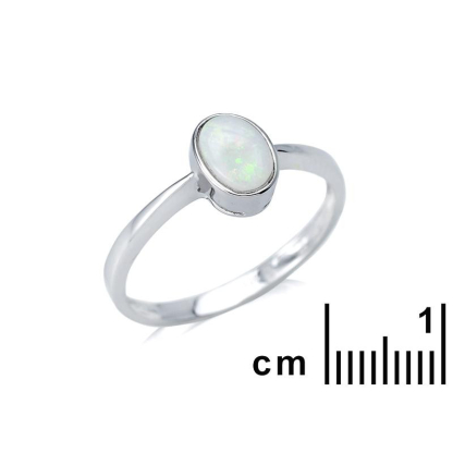 Anello con opale bianco australiano naturale ovale, in argento 925 rodiato