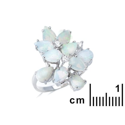 Anello con opale a goccia e ossido di zirconio, in argento 925 rodiato
