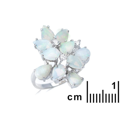 Ring met druppelopaal en zirkoniumoxide, in 925 gerhodineerd zilver
