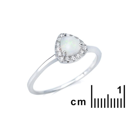 Anillo triangular con ópalo triangular y óxido de circonio, en plata 925 rodiada