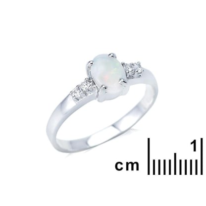 Inel cu opal oval și oxid de zirconiu, din argint 925 placat cu rodiu