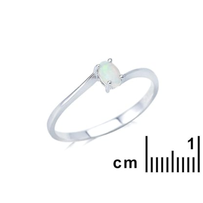 Ring mit natürlichem ovalen australischen Weißopal, aus rhodiniertem Silber 925