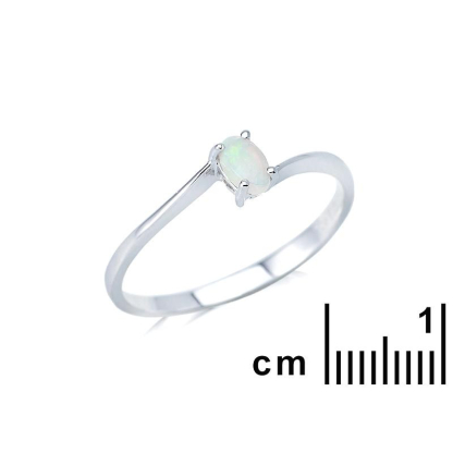 Ring with natural white opal from Australia oval, in rhodium silver 925