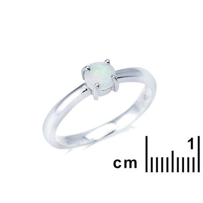 Bague avec opale blanche naturelle d'Australie ronde, en argent rhodié 925