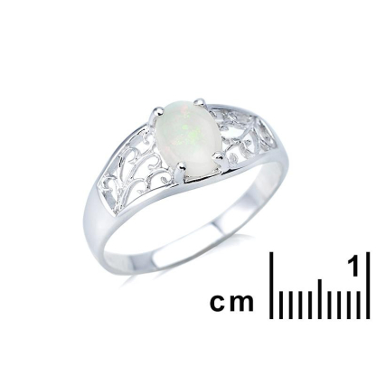 Ring with natural white opal from Australia oval, in rhodium silver 925