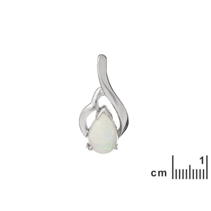 Anhänger mit Tropfen weißem Opal, aus 925er rhodiniertem Silber, Höhe 1,5 cm