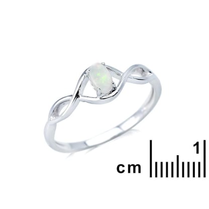 Inel cu opal natural oval alb australian, din argint 925 placat cu rodiu