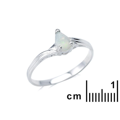Bague avec opale blanche naturelle d'Australie goutte, en argent rhodié 925