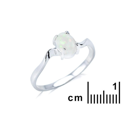 Bague avec opale blanche naturelle d'Australie ovale, en argent rhodié 925