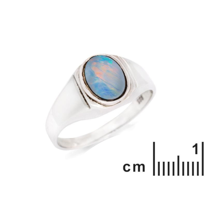 Anello sigillo con opale bianco australiano naturale ovale, in argento 925 rodiato