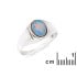 Inel sigiliu cu opal natural oval alb australian, din argint 925 placat cu rodiu