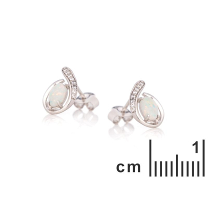 Clous d'oreilles avec opale ovale et oxyde de zirconium, en argent rhodié 925
