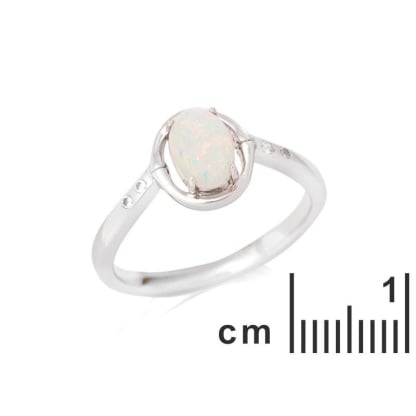 Anello con opale bianco australiano naturale ovale, in argento 925 rodiato