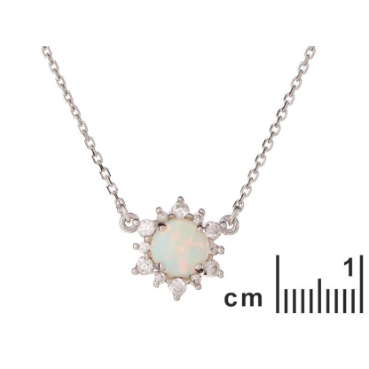 Colier cu opal rotund și oxid de zirconiu, din argint 925 placat cu rodiu, 40 +3 cm