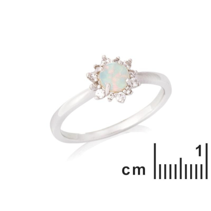 Bague avec opale ronde et oxyde de zirconium, en argent rhodié 925