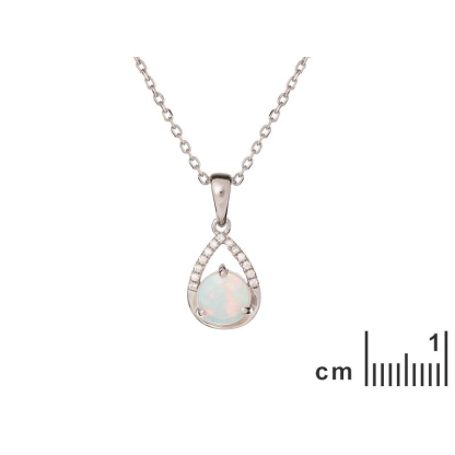 Ciondolo con opale e ossido di zirconio, argento 925 rodiato, altezza 1+0,6 cm
