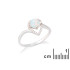 Ring with round opal and zirconium oxide, in rhodium-plated silver 925