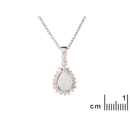 Pendant with opal and zirconium oxide, rhodium-plated silver 925, height 1+0.5 cm