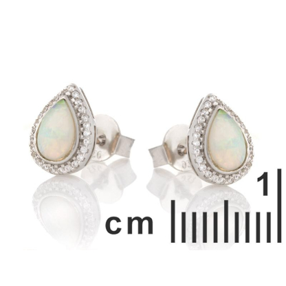 Earrings with drop opal and zirconium oxide, in rhodium-plated silver 925