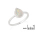 Ring with drop opal and zirconium oxide, in rhodium-plated silver 925