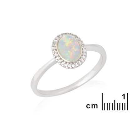 Anillo con ópalo ovalado y óxido de circonio, en plata 925 rodiada