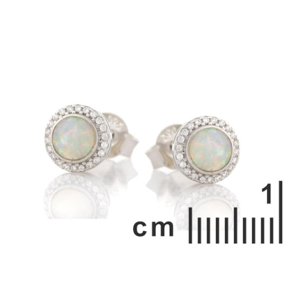 Ohrringe mit rundem Opal und Zirkonoxid, aus rhodiniertem Silber 925