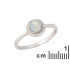 Ring with round opal and zirconium oxide, in rhodium-plated silver 925