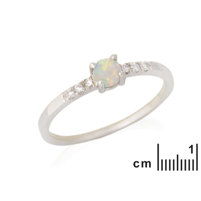 Yuvarlak opal ve zirkonyum oksitli yüzük, 925 rodyum kaplama gümüş