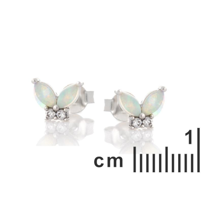 Pendientes con ópalo y óxido de circonio, en plata 925 rodiada
