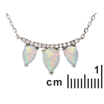 Mekik opal ve zirkonyum oksitli kolye, 925 rodyum kaplama gümüş, 40 + 3 cm