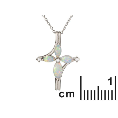 Cross pendant with opal and zirconium oxide, 925 rhodium silver, 2.5 cm