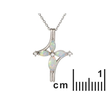 Pendentif croix avec opale et oxyde de zirconium, argent rhodié 925, 2,5 cm