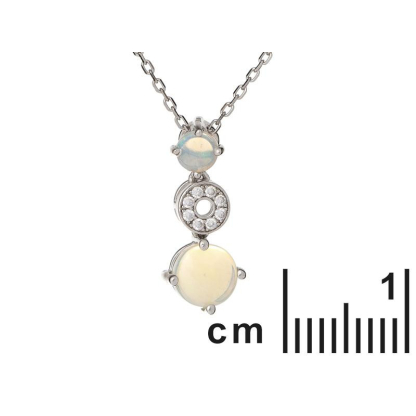 Pandantiv cu opal rotund și oxid de zirconiu, din argint 925 placat cu rodiu