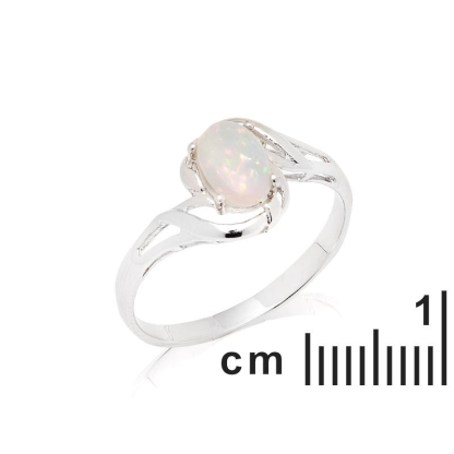 Ring met natuurlijke ovale Australische witte opaal, in gerhodineerd zilver 925