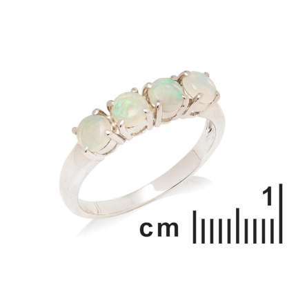 Bague avec opale blanche naturelle d'Australie ronde, en argent rhodié 925