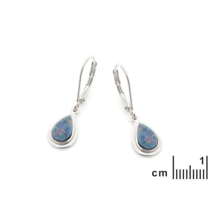 Orecchini con doppietto di opale blu a goccia, in argento 925 rodiato