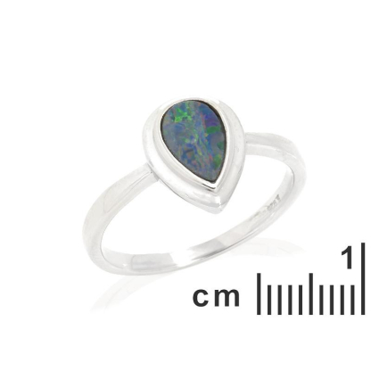 Anello con goccia di opale blu doppietto australiano, in argento 925 rodiato