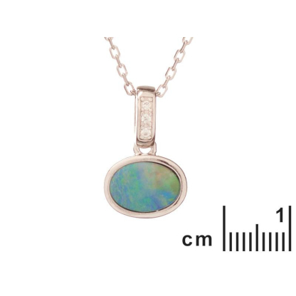 Ciondolo con doppietto opale blu, in argento 925 rodiato, altezza 0,6+0,6 cm