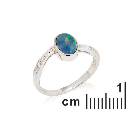 Inel cu opal dublu australian oval albastru, din argint 925 placat cu rodiu