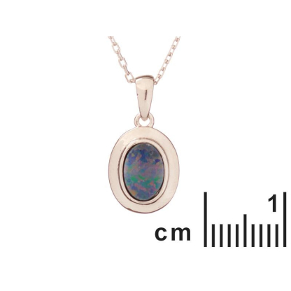 Ciondolo con doppietto opale blu, in argento 925 rodiato, altezza 1,2+0,6 cm