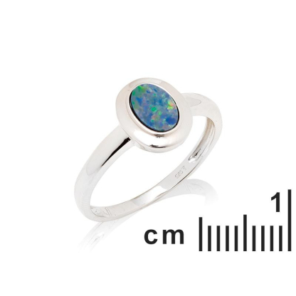 Bague avec opale bleue doublet d'Australie ovale, en argent rhodié 925