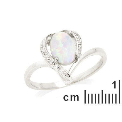 Ring mit ovalem Opal und Zirkonoxid, aus rhodiniertem Silber 925