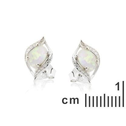 Boucles d'oreilles avec opale ovale et oxyde de zirconium, en argent rhodié 925