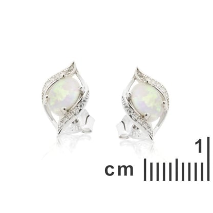 Ohrringe mit ovalem Opal und Zirkonoxid, aus rhodiniertem Silber 925